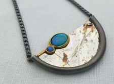 Opal Gold/Silber Halskette Handmade Anhänger Kette Echt Silber 925 m.Gold 