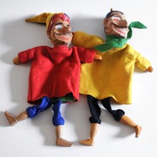 2 Vintage Handpuppen Lotte Sievers Hahn Puppentheater Kasper Kasperle Teufel