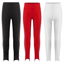 Kinder Mädchen Unterteile Strass Leggings Eiskunstlauf Hosen Athletisch Tanz