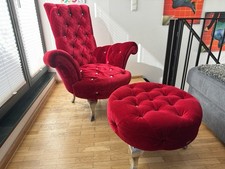 Original Bretz Sessel Pompadour mit Swarovski Kristallen, Hocker und drei Kissen