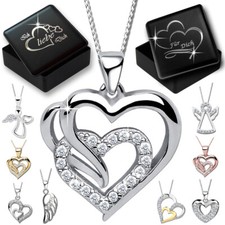 Damen Halskette mit Herz Anhänger 925 Silber Gravur Geschenk Schmuck für Frau
