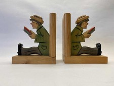 Buchstützen Holz geschnitzt lesender Mann antik 2 St.  Vintage Deko Buchhalter
