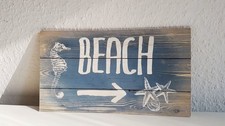 Holzschild Wandschild Beach Strand 27x15 Blau Weiß Dekoration