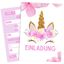 8er Set Einladungskarten Kindergeburtstag Mädchen Einhorn Einladung Kinder #54