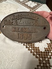 Antikes Hofmann & Co AG Waggonfabrik Lokschild Eisenbahn Breslau 1895