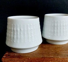 2 Hutschenreuther Symphonie Kerzenständer weiß Relief Kerzenhalter 60er 70er