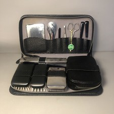 Reiseset Kosmetik | Vintage Kulturbeutel /Ledermäppchen | Schwarz | 60er | #M10