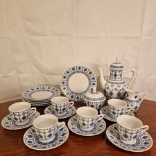 Oscar Schaller Kaffeeservice Blumenmuster Blau Weiß Antik Porzellan 22 Tlg.