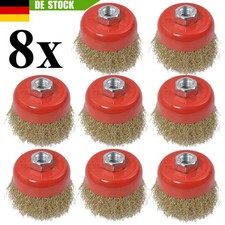 8x Topfbürste Drahtbürste M14 x2 - Ø75 Flex Winkelschleifer Messing beschichtet