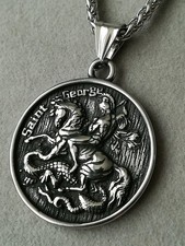 Heiliger Georg Anhänger + Halskette Edelstahl Silber Sankt Saint George Orthodox