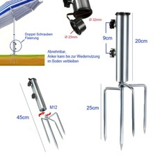 Ø 25mm 32mm Garten Sonnenschirm Halter Erdspieß 3er Kralle für Rasen Bodenspiess