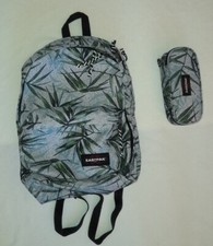 Eastpak Rucksack grau blau Bambusblätter Mäppchen im gleichen Design exotisch