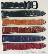 Echtes Lederuhrenband, 18 + 19 + 20 + 22 mm, Alligator, Ziernaht und Polsterung