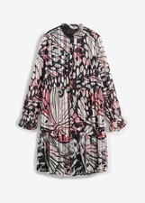 Chiffon Kleid Gr. 42 Silber Mattrosa Bedruckt Damen Langarm Freizeitkleid Neu