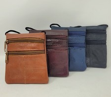 kleiner Leder Brustbeutel Brusttasche Umhängebeutel Ausweis mit Sichtfach hinten