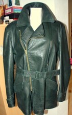 DDR Vintage Lederjacke Leder Motorradjacke mit Gürtel Motorrad Jacke Mantel 52/L