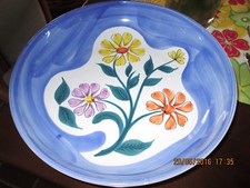 Ikea große Schale Schüssel Obstteller Kuchen Platte Keramik blau Blumen Deko 33 