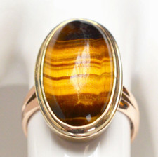 Damenring 8 Karat 333 Gold Gelbgold Roségold Tigerauge Cabochon 6,13 g Gr. 52