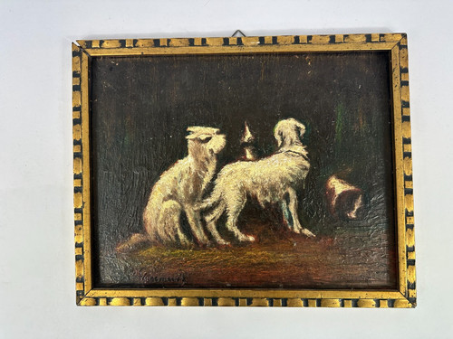 Antikes ölgemälde hunde - antikes,