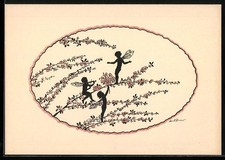 Künstler-AK Elsbeth Forck: Elfen musizieren im Baum, Schattenbild 