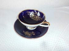 Alte Teetasse & Unterteller Kobalt Blau Vergoldet Hutschenreuther Blumen Libelle
