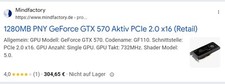 PNY GeForce GTX 570 Grafikkarte - GF GTX 570 - 1,25 GB SEHR SELTEN IN OVP!