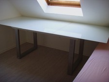 Novel Tisch aus Glass, Glastisch, Milchglas ausziehbar Metall Esszimmertisch 