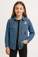 Bluse In Jeans Optik, Patches
