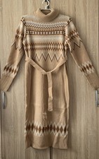 Damen Strick Kleid, Winter Kleid, Rollkragen, Lang, Geo Muster, Größe 40/42