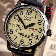 Herrenuhr AVIATOR GASTELLO Poljot 3105 mechanisch Fliegeruhr Uhr Russland WK2