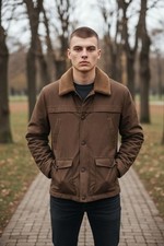 Herrenjacke Wildlederimitat mit abnehmbarem Kragen. Steppfutter Gr. XXL braun