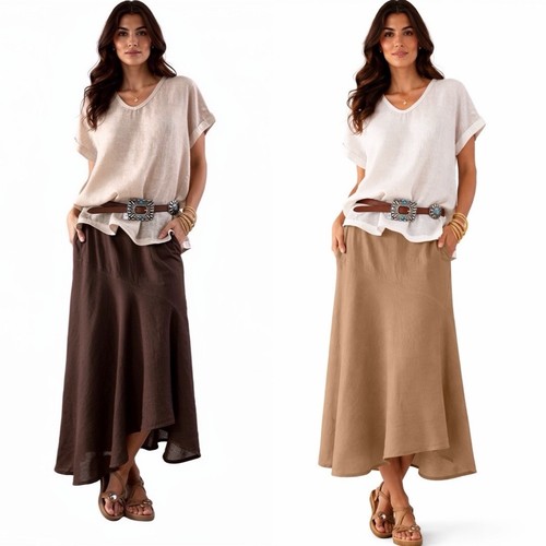 Leinenrock damen braun camel - leinenrock,