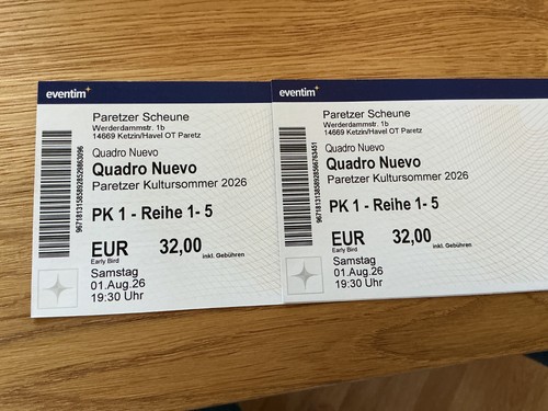 Zwei tickets für quadro - zwei,