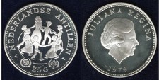 Niederländische Antillen 25 Gulden 1979 PP SILBER Jahr des Kindes
