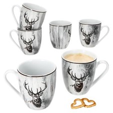 6er Set Alois Kaffeebecher 350ml Porzellan-Tassen 6 Personen Hirsch Tee Kakao 