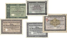 5 verschiedene Deutsche Aktien, historische Wertpapiere