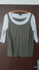 Mia Linea Blusenshirt, Jersey, khaki/weiß Gr.48/50