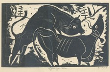 Gerhard Marcks - Schwarzer Stier - Holzschnitt 1922, monogrammiert