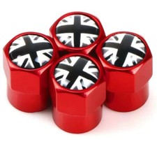 Ventilkappen Passend Mini Cooper Rot Aluminium Schwarz Britanien UK Flagge