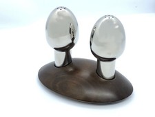 ALESSI Salz und Pfeffer, Chrom, Holzsockel, ca. 1990er