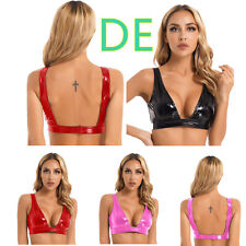 DE-Damen Wet Look Kunstleder Tank Crop Tops Weste Bustier Raves Party Clubwear