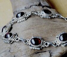 Massiv Silber Armband Granat 19 20 cm Rot 1,2cm Breit Dick Verspielt Handarbeit 