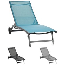 Sonnenliege, Liegestuhl mit Rollen, Relaxliege mit verstellbarer Rückenlehne Alu