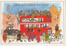 Alte Postkarte - Seeing the sights of London on top of a red bus