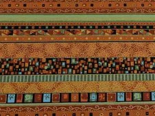 Baumwollstoff Ethno Boho Afrika mit Golddruck Mittelrost bunt  Meterware ab 50cm