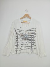 BiBA Damen Langarmshirt Gr. 34/XS Weiß Modisch Abstrakt Strass