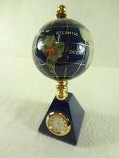 Kleiner Globus Weltkugel Erdkugel Edeletein Uhr  Blau Gold ca. 11,5 x 6cm x 4 cm