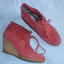 JUSTIN Wildleder Stiefeletten, Keilabsatz, rot, Größe 37