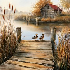 Wandbild Holzsteg Enten See