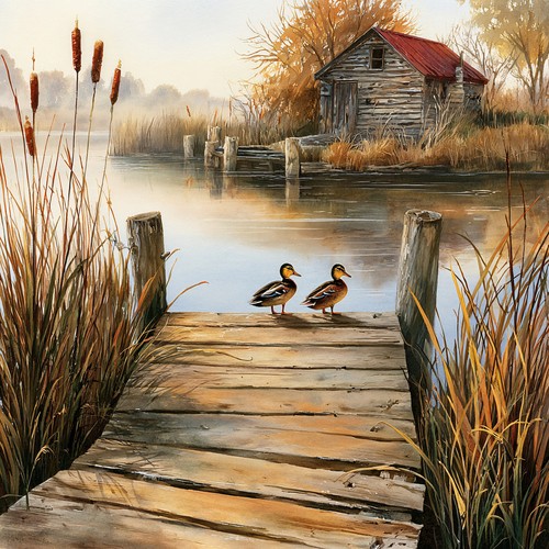 Wandbild holzsteg enten - enten, see